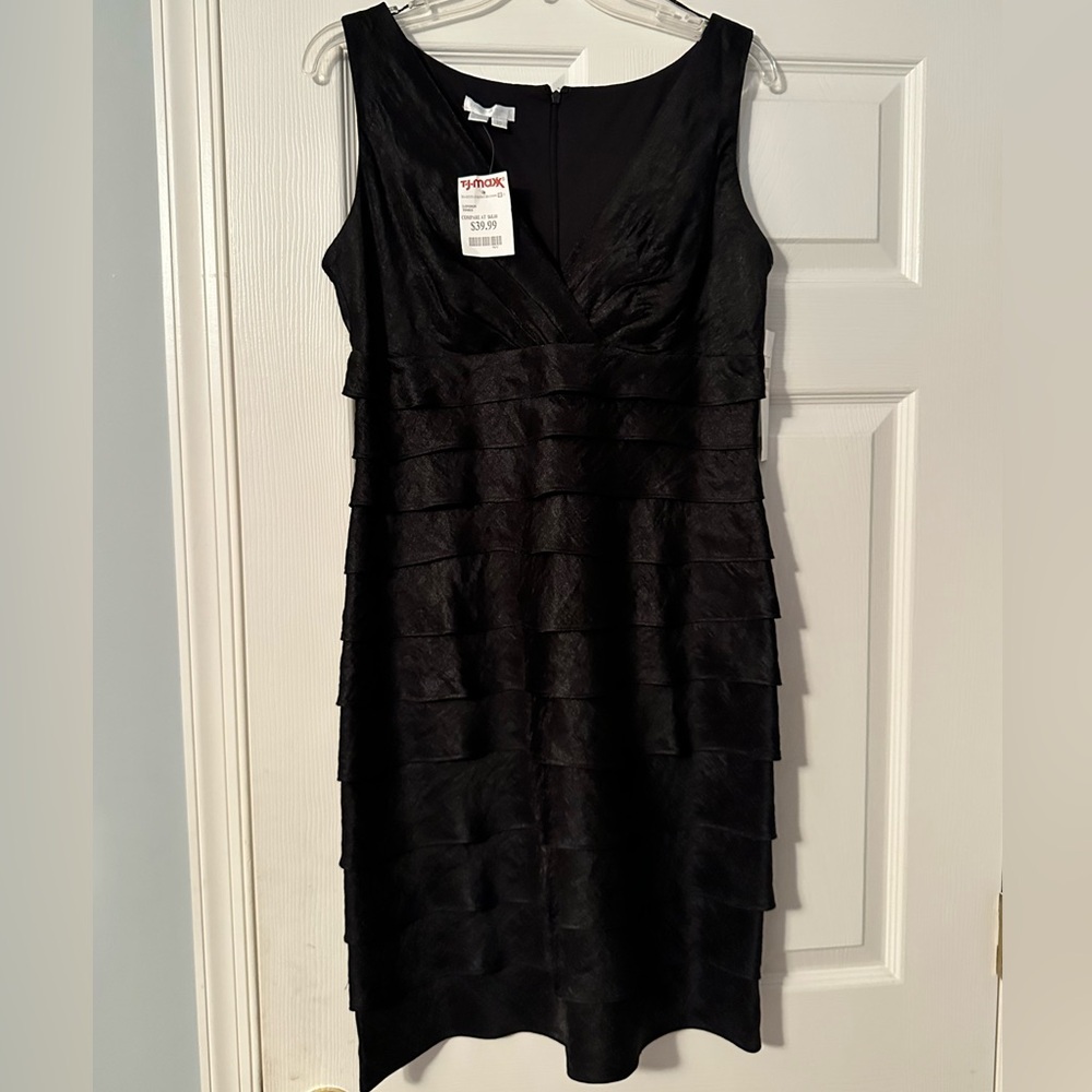 London Times Black Tiered Midi Dress
